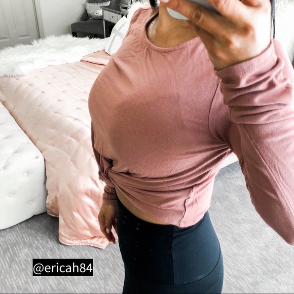 Mind Code mauve twisted crop top pullover long sleeve - Picture 7 of 13